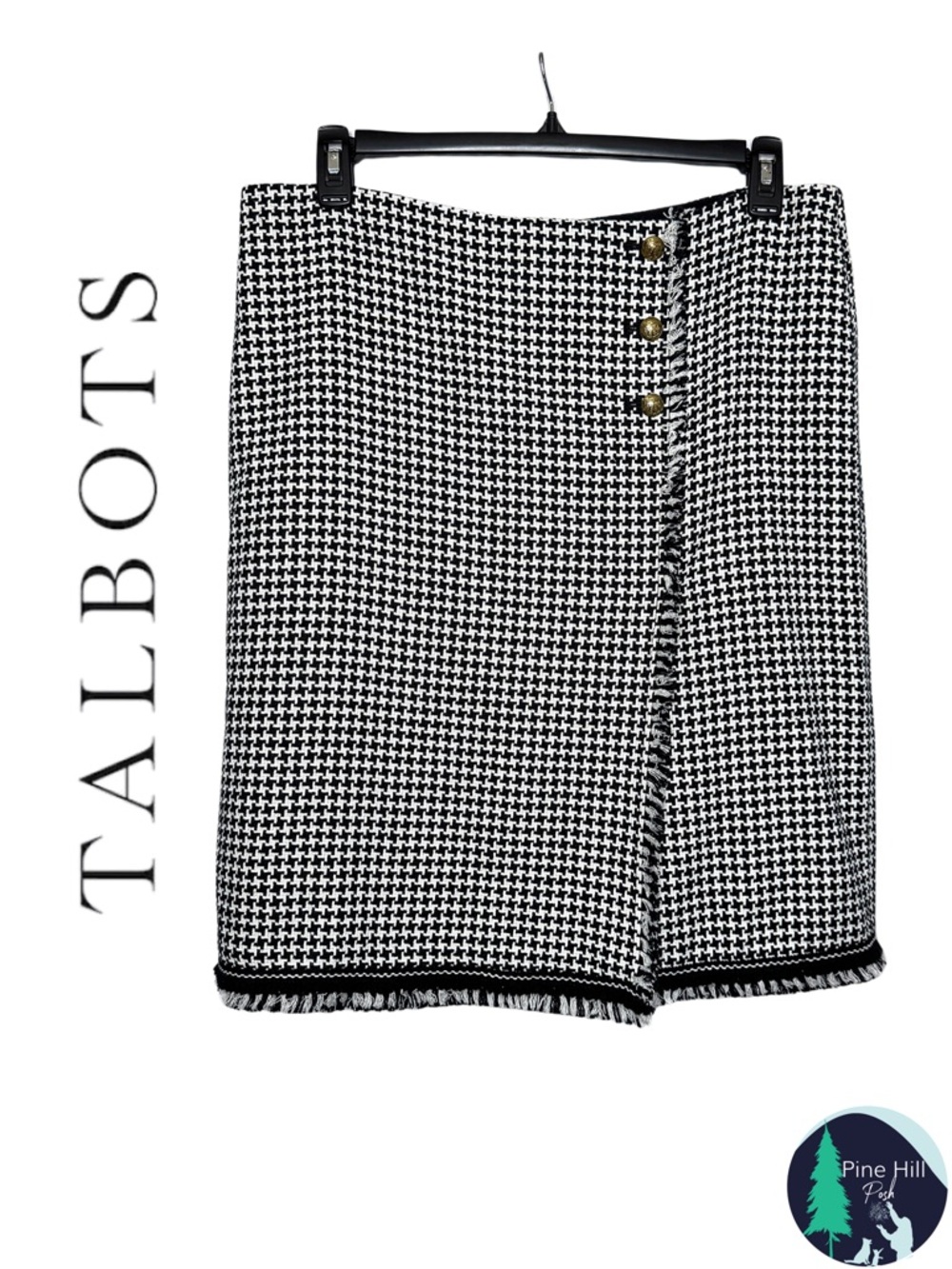 Talbots Skirt Tweed Style Houndstooth Straight Lined Zip Up Black White Size 16